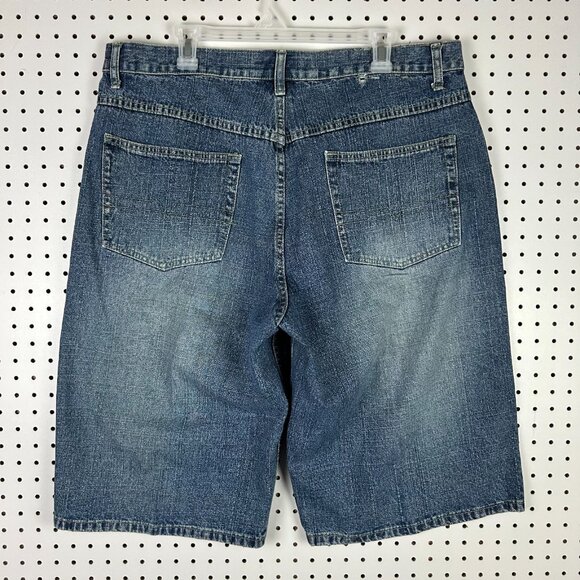 Vibes Baggy Jean Shorts 38 Jorts Wide Leg Skate Y2K Grunge Cyber Punk 90s Blue - Picture 1 of 9